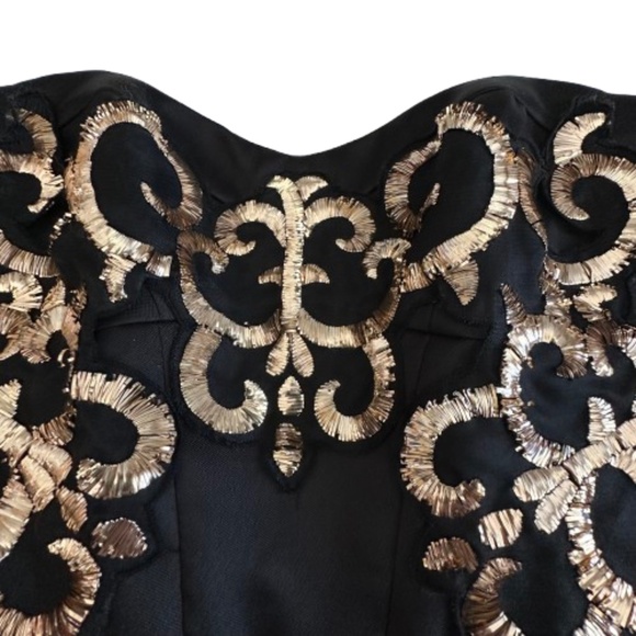 ABS Allen Schwartz Women's Sz. 2 Black & Gold Strapless Mini Prom/Cocktail Dress - Picture 5 of 16